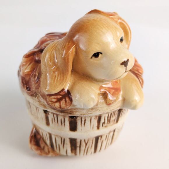 Vtg Avon Cocker Spaniel Puppy Dog Basket Fun Ceramic Pomander Potpourri Holder - Picture 1 of 5